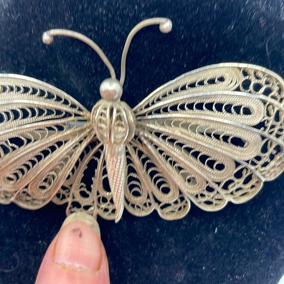 Vintage handmade sterling silver filigree butterfly brooch, very large p… - Picture 2 of 13